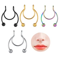 4 colors fashion fake septum piering nose rings punk non piercing clip on rock stainless steel non perforation women hot sale