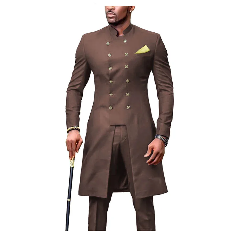 

Double Breasted Men Suit Mandarin Lapel Groom Tuxedos Wedding Dress Formal Prom Jacket Dinner Suits Back Coat Black 2021