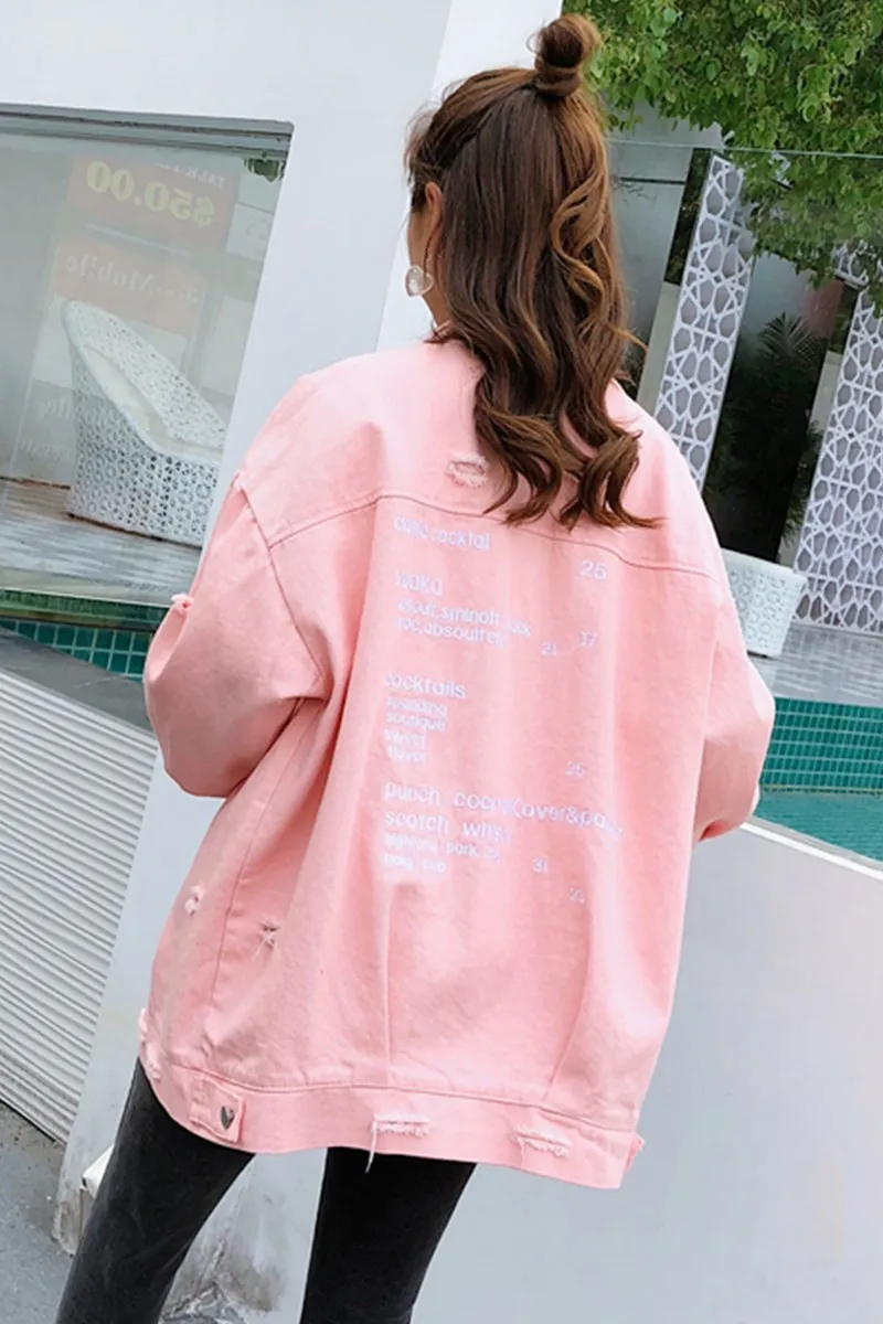 

2021 spring and autumn new Korean version loose large size bf student retro hole embroidery Harajuku denim jacket female jacket