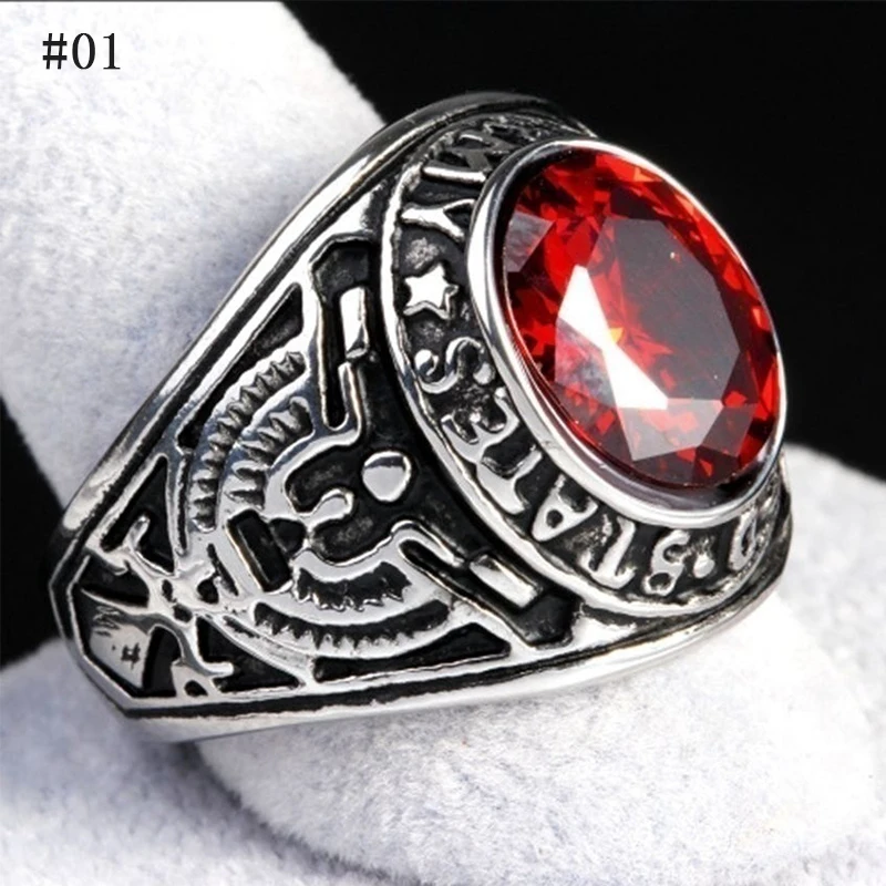 2020 Men Steampunk Stainless Steel 316 Siam United States US Army Military Punk Wide Finger Ring Band Fashion Party Jewelry Gift | Украшения