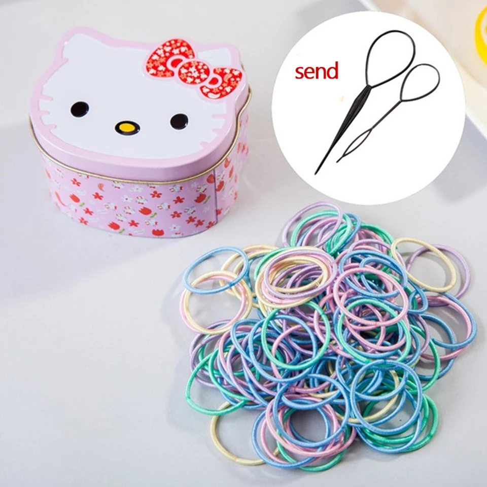 200Pieces/Box Color Scrunchie Kid Elastic Hair Band Ponytail Holder Head Rope Ties Headwear Accessories MEIFAN | Детская одежда и