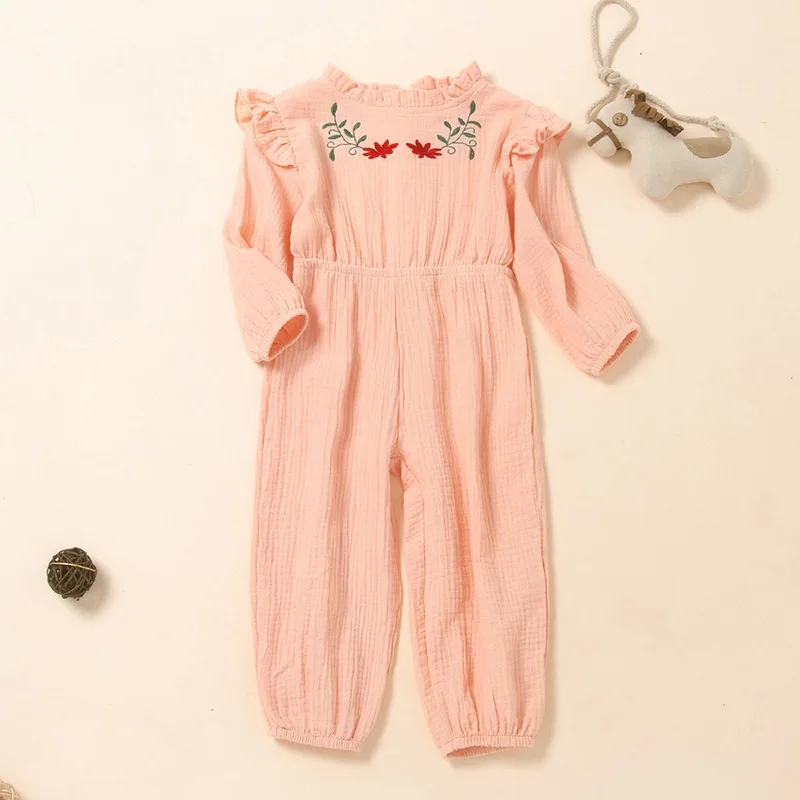 

Новинка для маленьких девочек Комбинезон с цветочной вышивкой, воротником и кружевом в виде цветов с длинным рукавом платье для сладкой принцессы вечерние для маленьких девочек; Комбинезон для маленьких девочек одежда От 1 до 6 лет