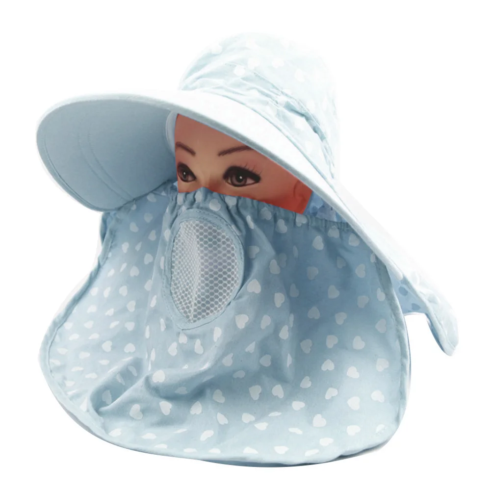 

Outdoor Women Heart Anti-UV Protection Face Breathable Big Brim Outdoor Sun Hat with Face Neck Flap