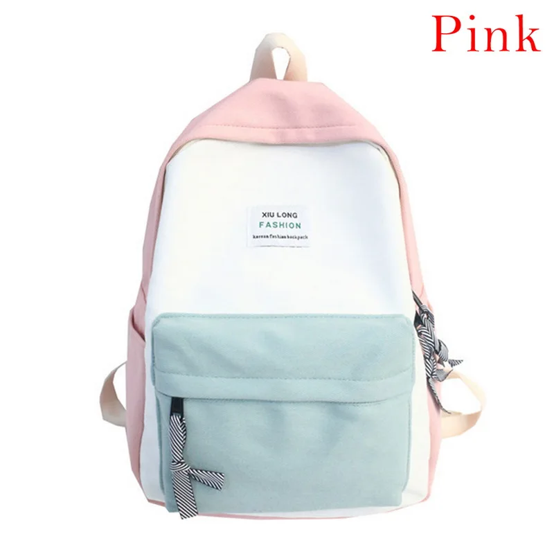 Pink Женский рюкзак WENYUJH в повседневном стиле, однотонные холщовые рюкзаки для девочек-подростков, школьные сумки в винтажном стиле, одноцветная молодежная сумка - Цвет: Pink