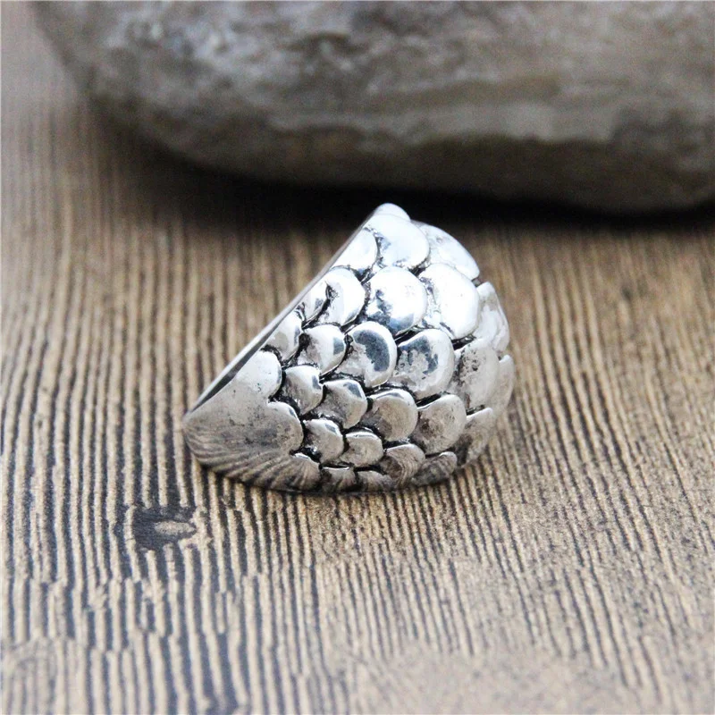 Винтаж чешуя кольца тяжелых личности Дизайн Античная Посеребренная Модные