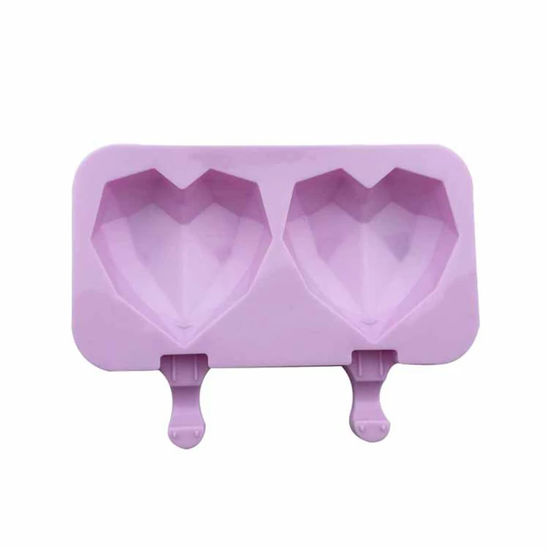 

Diamond Love Heart Silicone Ice Cream Molds With Lid Wedding Dessert Freezer Fruit Popsicle Molds DIY Ice Cubes Maker