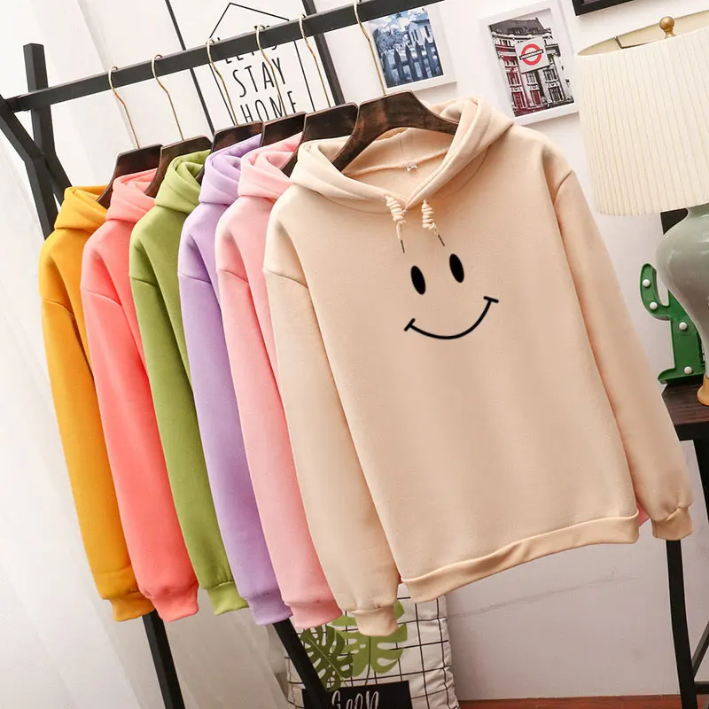 

Women Smile Hoodies Sweatshirts 2020 Autumn Winter Plus Size Long Sleeve Pullover Hoodie Female Casual Warm Hooded Sweatshirt
