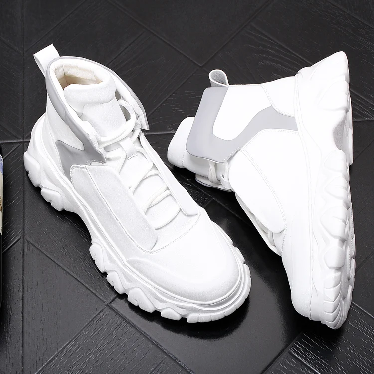 

Autumn Fashion Men's Sneakers White Leather High Tops Hip Hop Platform Casual Shoes Martin Boots