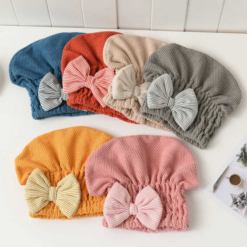 

With Bowknot Shower Cap Dry Hair Towel Quick-drying Hair Cap Coral Velvet for Women Super Absorbent Portable Bath Accessories