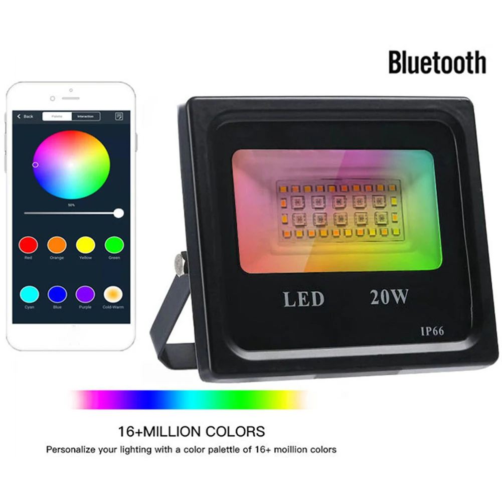 

LED RGB Floodlight Colour Changing 20W Flood Light With App Control For Halloween IP66 Decoration RGB Garden Spotlight Stage
