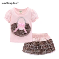 mudkingdom cute summer girls clothes set kids clothing leopard zebra short sleeve tshirt and skirt outfit for toddler suit