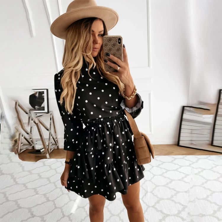 

Autumn Chiffon Long Sleeve Polka Dot Dress Women 2021 Casual Party Office Elegant Vintage Dresses Woman Robe Femme Plus Size