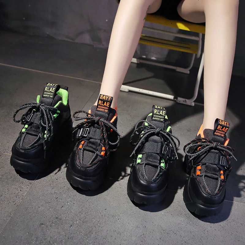 

Women High Heels Platform Sneakers 2021 Fashion Simple Color Matching Sneakers All-match Chunky Women's Shoes Cool Hip-hop Shoes