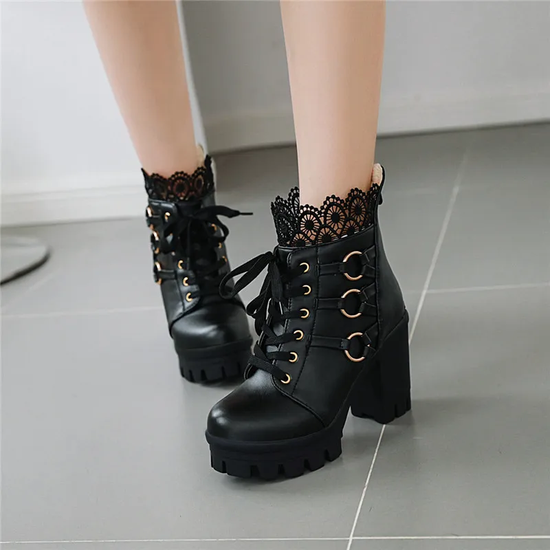 

MORAZORA 2020 new arrive high heels platform boots ladies lace up zip autumn winter party wedding shoes sweet ankle boots women