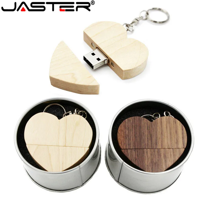 JASTER USB 2 0 деревянный сердечко usb с металлической коробкой флэш-накопитель 8 ГБ 16 32 64