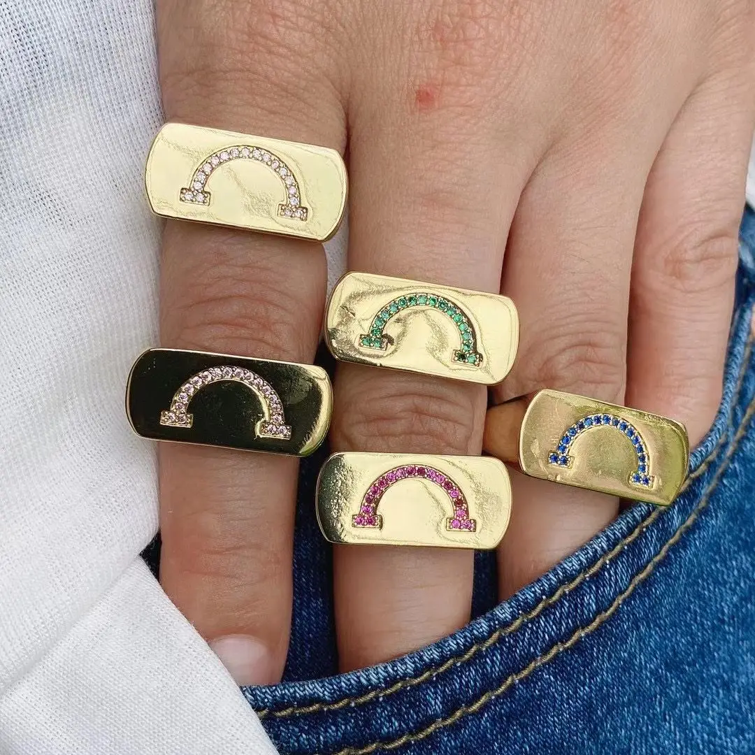 

10 шт., роскошные кольца в стиле бохо с радужным кубическим цирконием для женщин, очаровательные кольца золотого цвета, медный кубический кри...