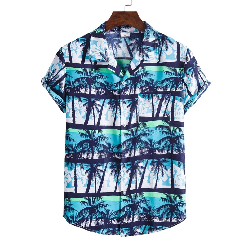 

Coconut Tree Printed Hawaiian Aloha Shirts for Men Summer Short Sleeve Beach Wear Casual Button Down Vacation Chemise Homme