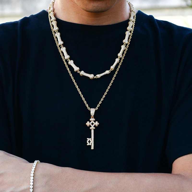 

Fashion Hip Hop Personality Lock Pendant Necklace Bling Zircon With 4MM Tennis Chain Jewelry For Men Women Party Gifts