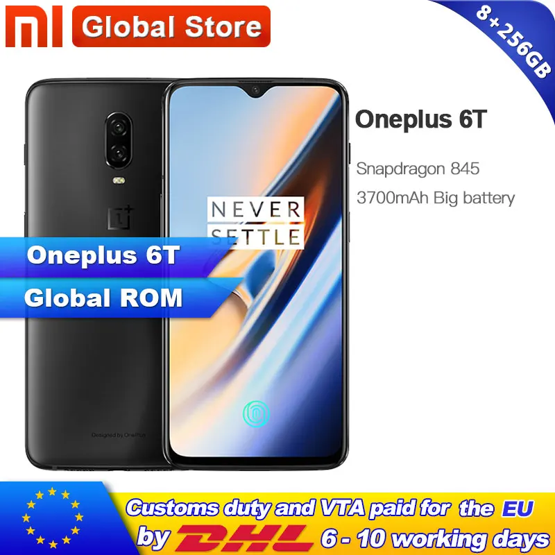 Оригинальный мобильный телефон Oneplus 6 T с глобальной прошивкой 8 ГБ ОЗУ 256 Гб ПЗУ NFC