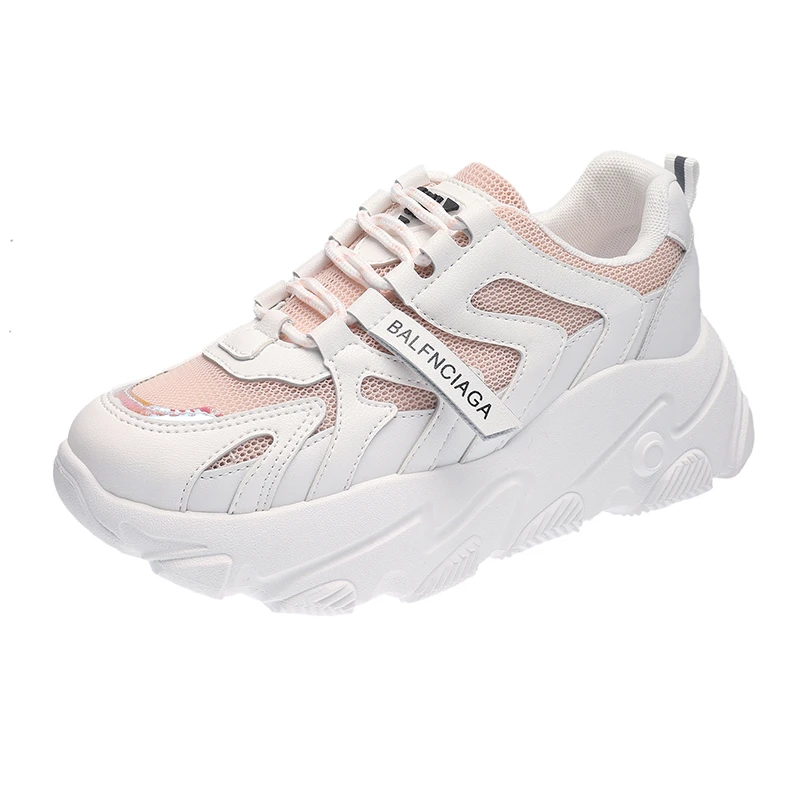 Женские кроссовки на платформе розовые теннисные туфли со шнуровкой