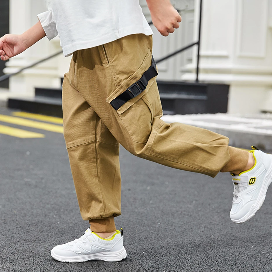 Штаны для мальчиков модные брюки-карго с эластичной резинкой на талии детские