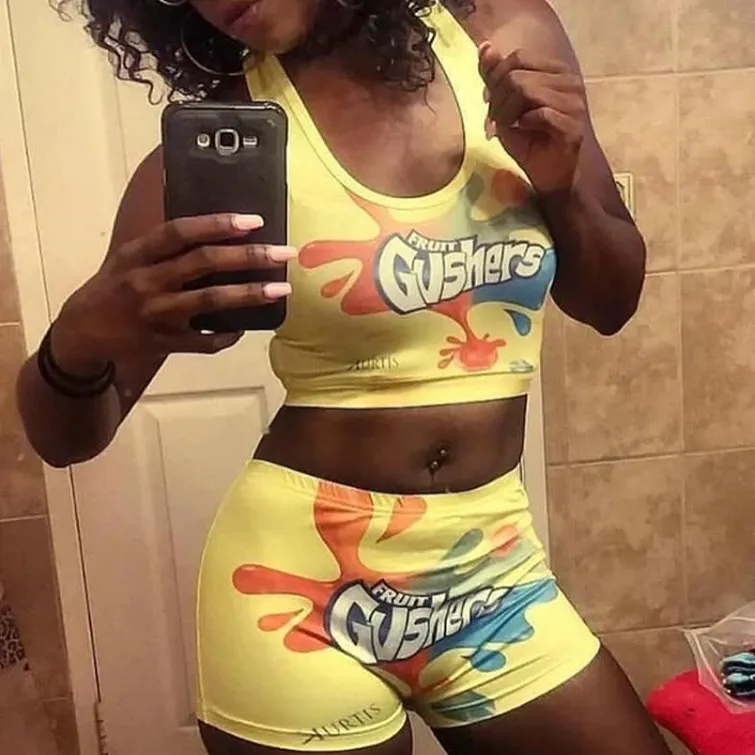 Летний женский сексуальный комплект из двух предметов с принтом укороченный топ