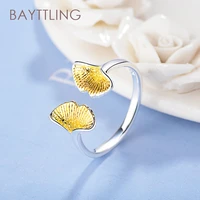 bayttling silver color simple yellow leaf open ring for women fashion jewelry couple ring gift