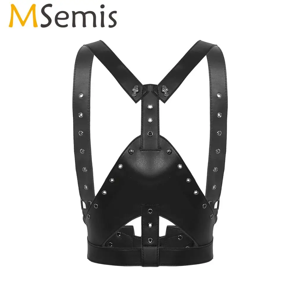 

MSemis Women Leather Body Chest Harness Straps Fashion Punk Waist Belt Goth Lingerie Festival Carnival Rave Clothes Pole Dance