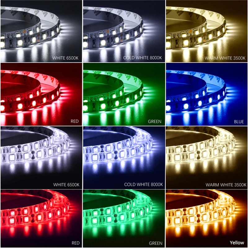 

5M/10M Waterproof 12V LED Strip Light 5050 RGB Yellow Blue Red Green White Diode Tape 60leds/m LED Lamp Home Holiday Decoration