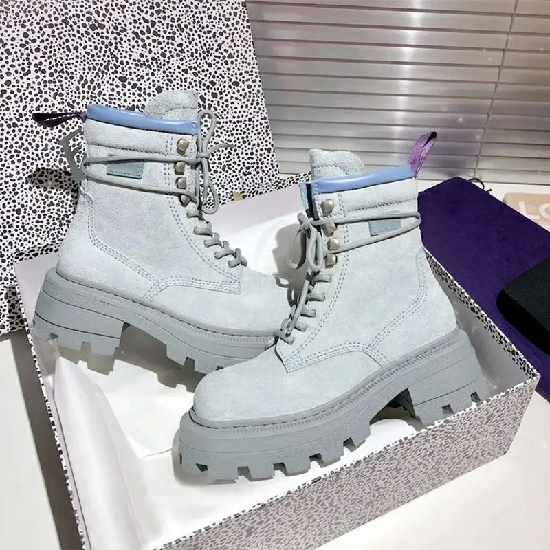 

Apanzu Womens Boots Ankle Suede Leather Women Flat Platform Short Boots Ladies Shoes Fashion Autumn And Winter Lace Ankle Boots