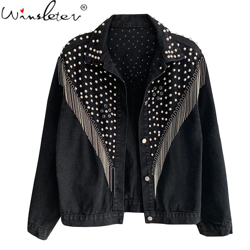 Куртка женская джинсовая с заклепками и кисточками демисезонная в ковбойском