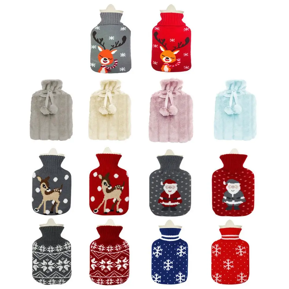 

1.8L Hot Water Bottle Bag With Soft Luxury Plush Hood Snowflakes Santa Deer Hand Warm Water Bottle Safe Explosion-proof