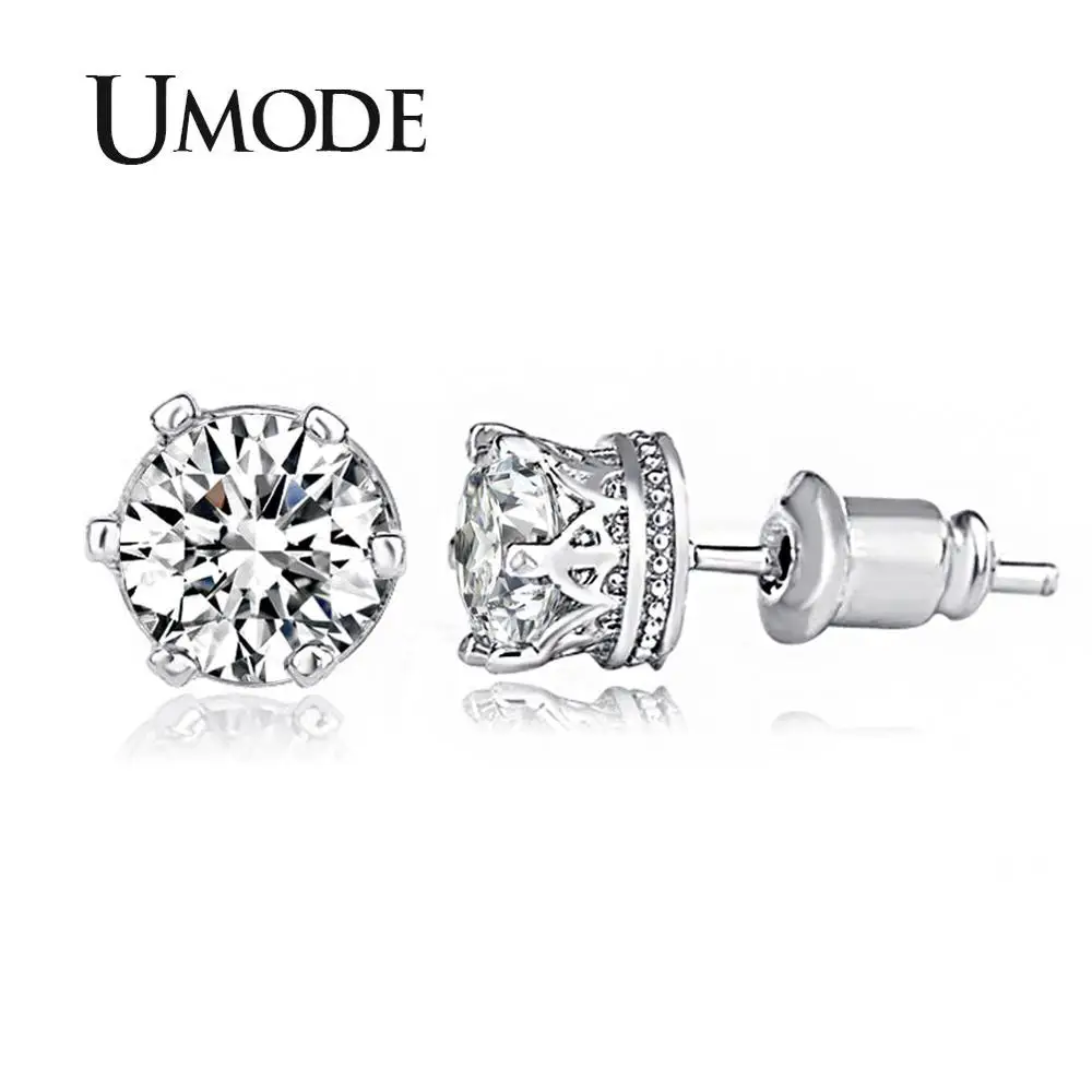 UMODE круглые AAA+ прозрачные CZ маленькие серьги-гвоздики для женщин белые модные золотые ювелирные изделия Femme свадебные подарки для девочек Аксессуары UE0159