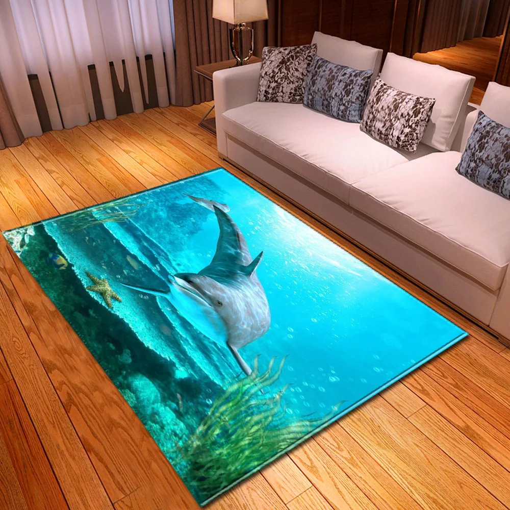Underwater World Large Size Carpet Dolphin 3D Printed Kids Game Carpets Child Bedroom Play Crawl Floor Mat Home textile Soft Rug | Дом и сад