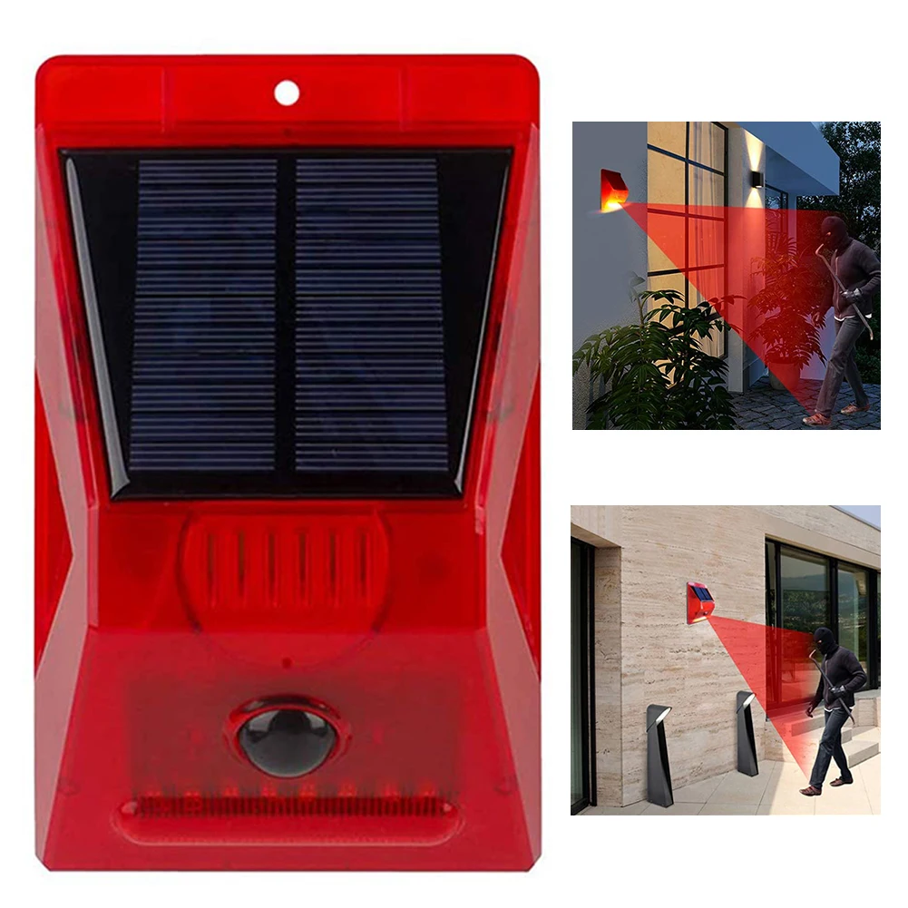 

Solar Alarm Lamp 110db Warning Sound 129dB Loud Siren Strobe Light 4 Modes Waterproof Solar 8Flashing Red LED Sensor Garden Lamp