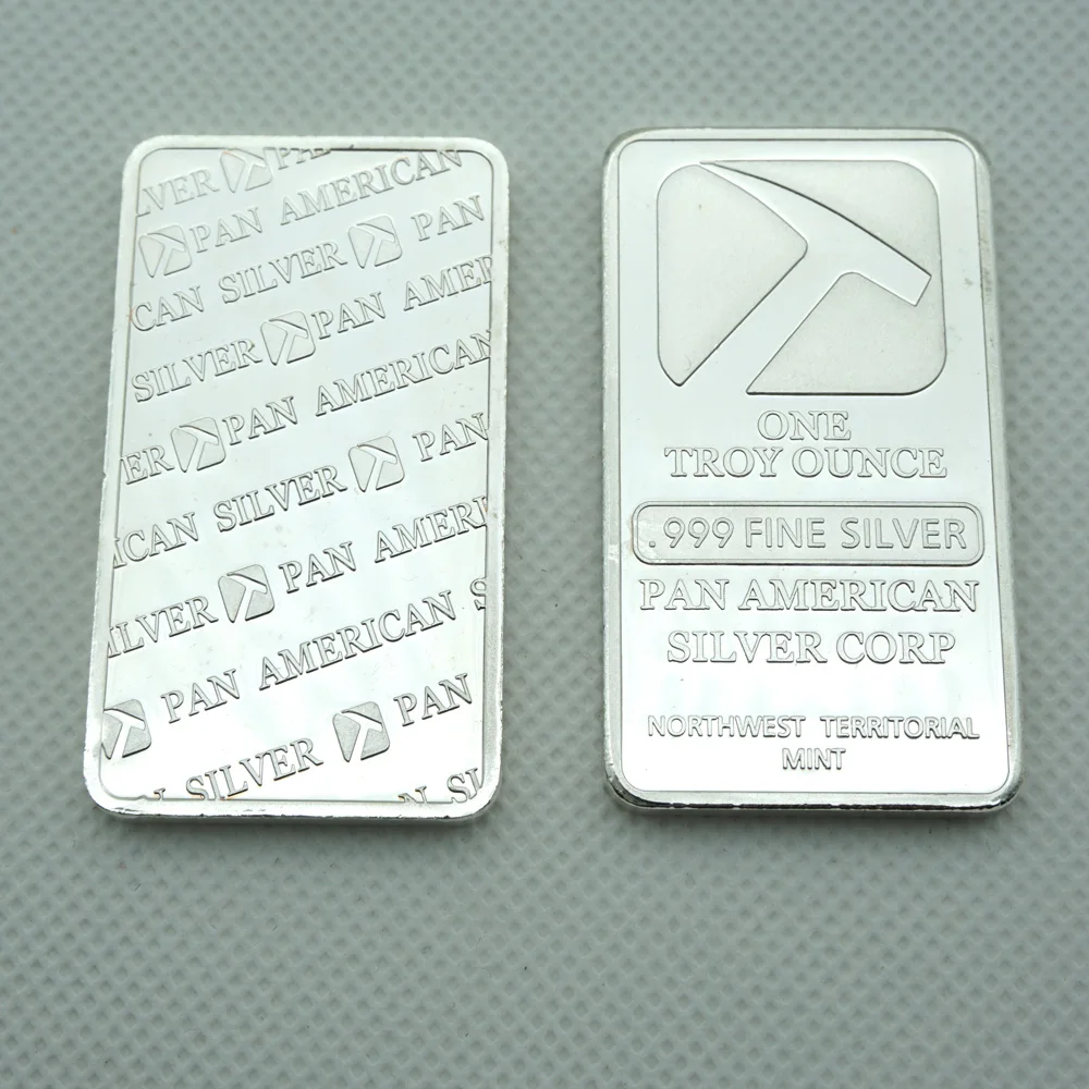 

5PCS/Lots NON-Magnetic1oz America Pan American Mining Silver Bar Bullion Silver Coin For Home Souvenir Collection