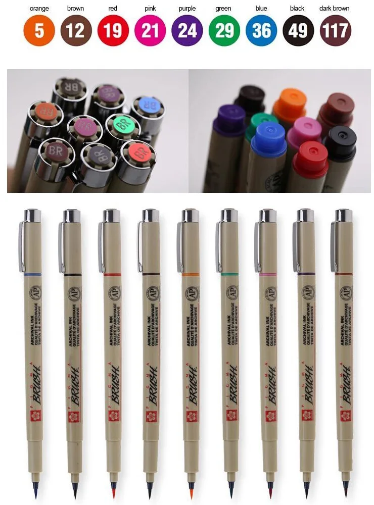 1 шт. Sakura Micron тонкая ручка кисть мягкая водонепроницаемая мультфильмы 9 цветов