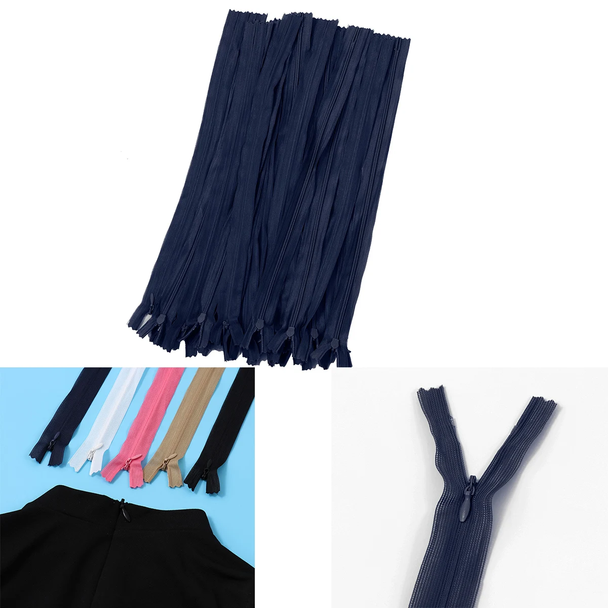 

25 шт. скрытая застежка-молния для одежды, нейлоновая ткань, комплект для ремонта застежки-молнии, длинная застежка-молния для подушек, текстиля, шитье «сделай сам», невидимые застежки-молнии