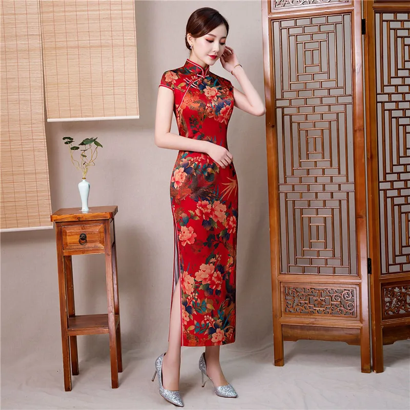 Китайское свадебное платье женское Cheongsam тонкое китайское традиционное платье женское длинное Qipao для свадебной вечеринки платье размера плюс