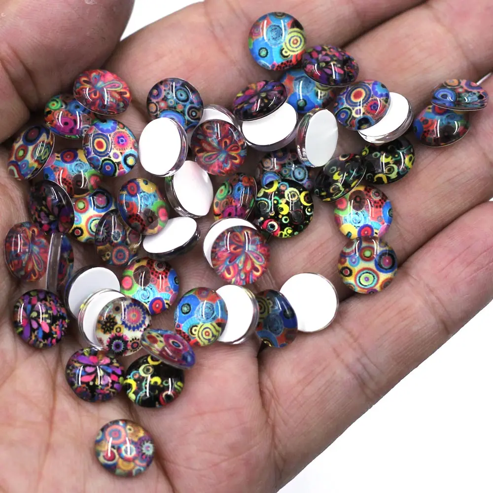 

10mm Mixed Dot Flower Glass Cabochons Cameos Round Domes Flatback DIY Embellishment Scrapbook Handbag Crafts Decor Accessories