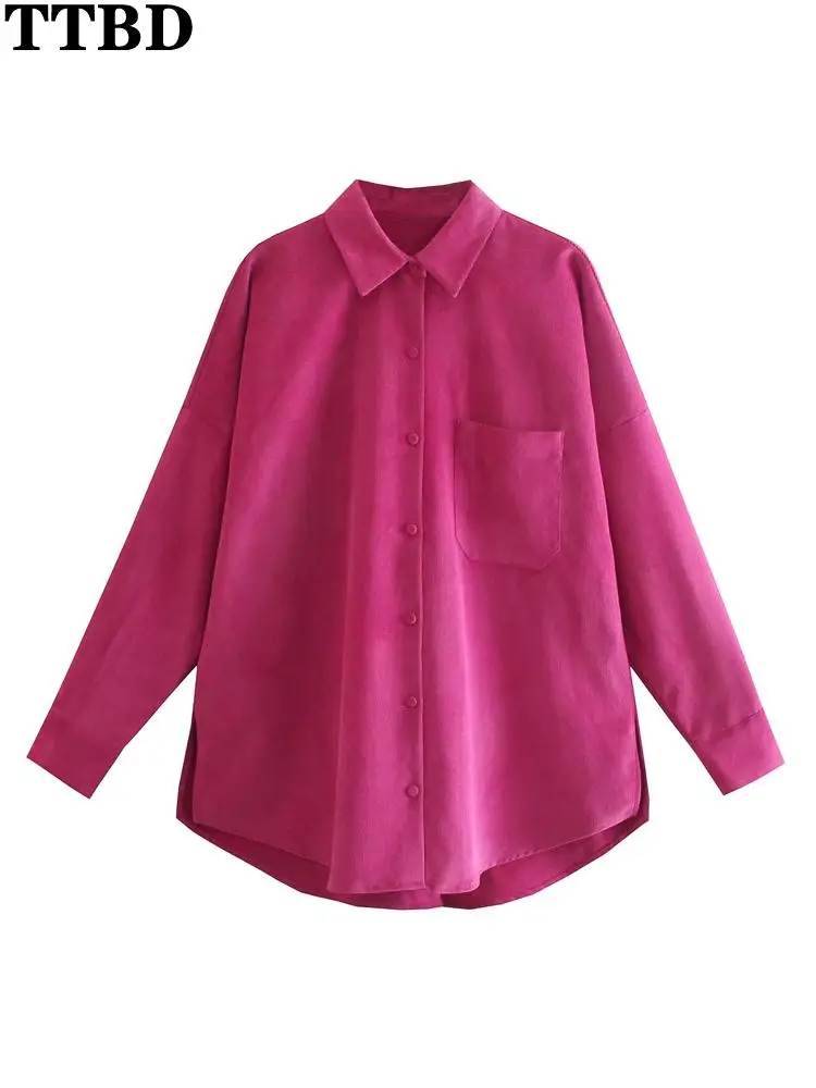 

TTBD Women fine corduroy shirt 2022 New Spring long sleeve loose shirt female Fashion Casual Basic solid color shirts top