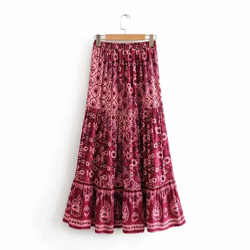 Женская длинная юбка в богемном стиле с цветочным принтом и складками faldas mujer