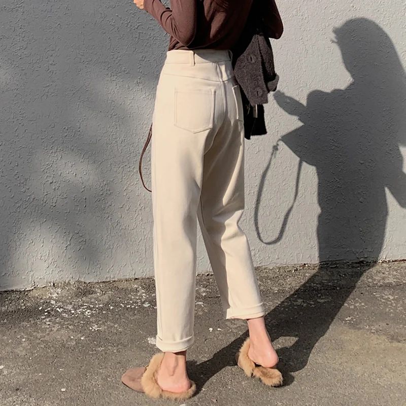 Брюки женские шерстяные с высокой талией и карманами на осень/зиму | Женская