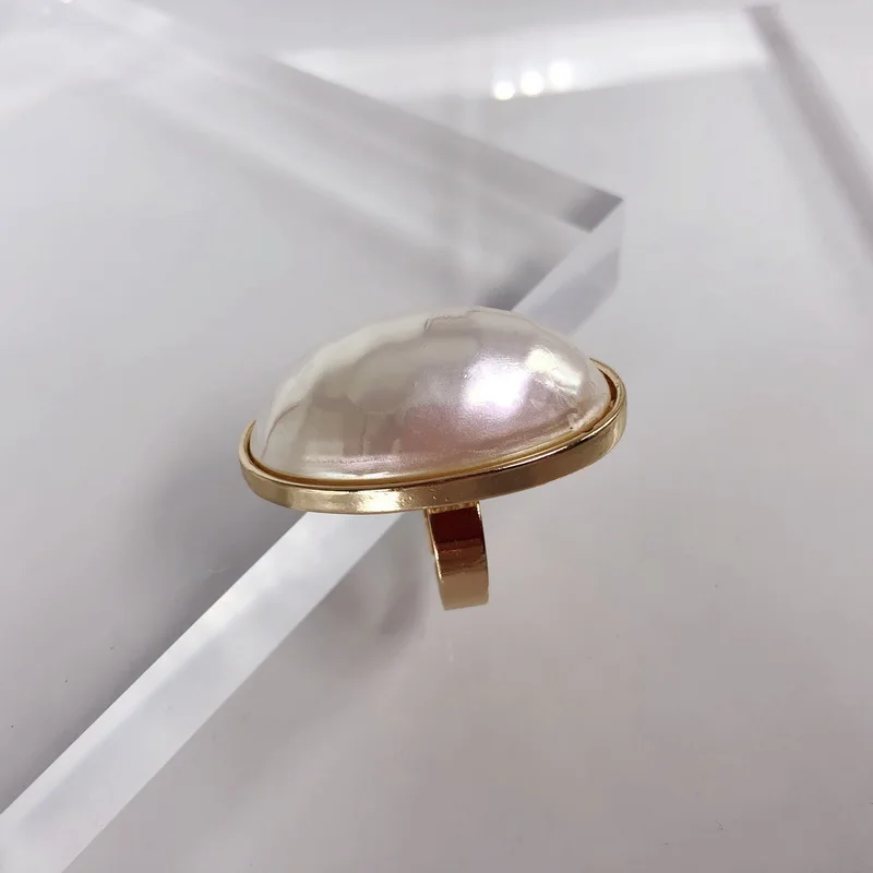 F.J4Z Fashion Hot Big Ring for Women Stunning Nobel Oval Imitation Pearl Finger Rings Lady Hand Jewelry Gifts Dropship | Украшения и