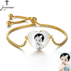 Модный пользовательский детский фото Выгравированный именной регулируемый браслет, персонализированные браслеты из нержавеющей стали в форме сердца для женщин
