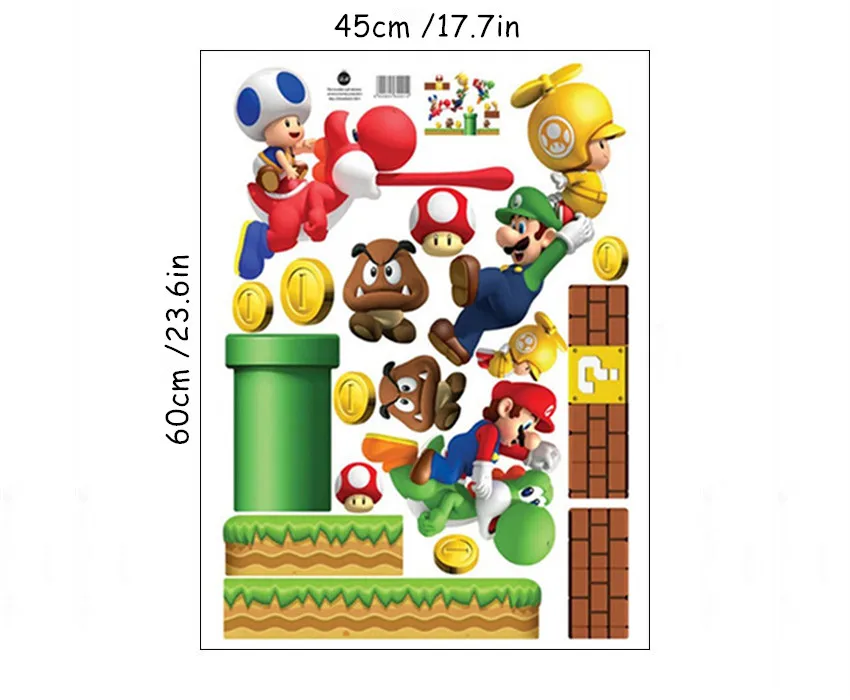 AY621 Mario Супер забавные Mario Bros аниме наклейки на стены 3d игра плакат виниловые наклейки в детскую комнату украшения детской комнаты мультфильм обои 70*50 см - Цвет: AY621 Mario