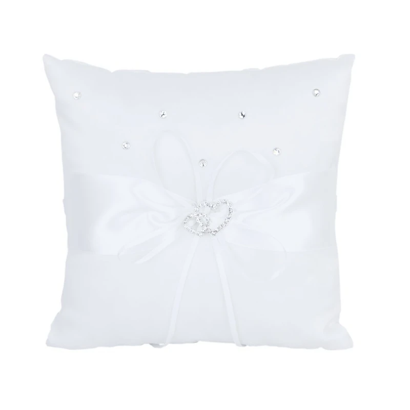 

White Double Heart Rhinestone Ring Pillow Wedding Ring Bearer Cushion 20*20cm