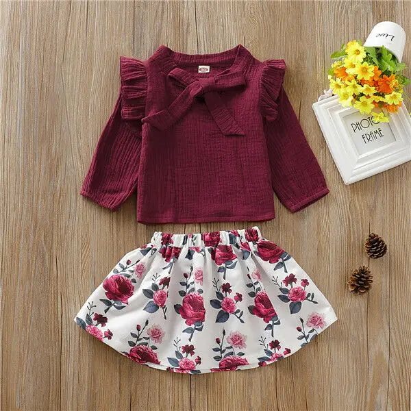 Коллекция 2019 года осенний комплект одежды для маленьких девочек Милая футболка