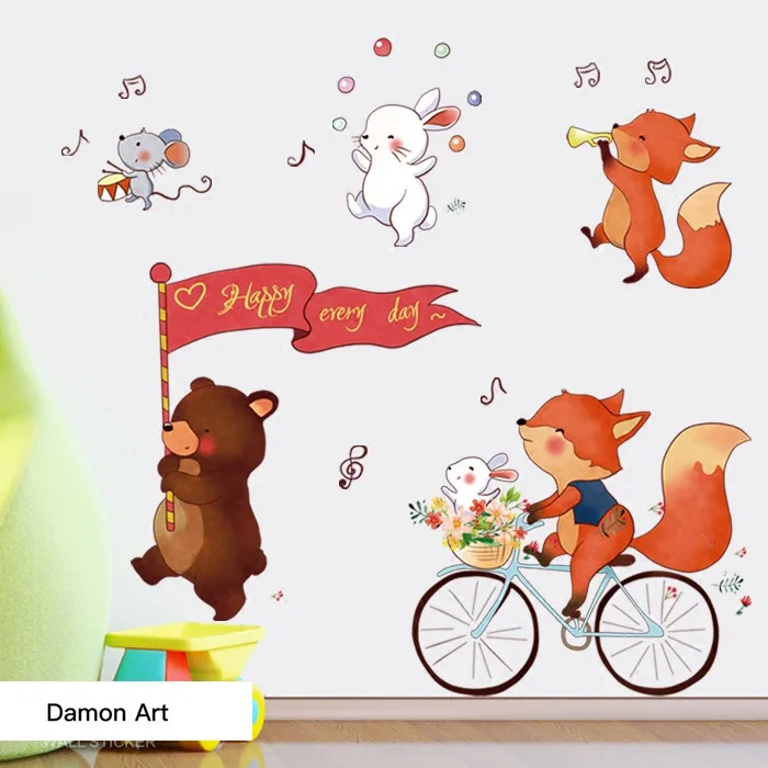 Милые животные Счастливые каждый день настенные стикеры креативные Мультяшные