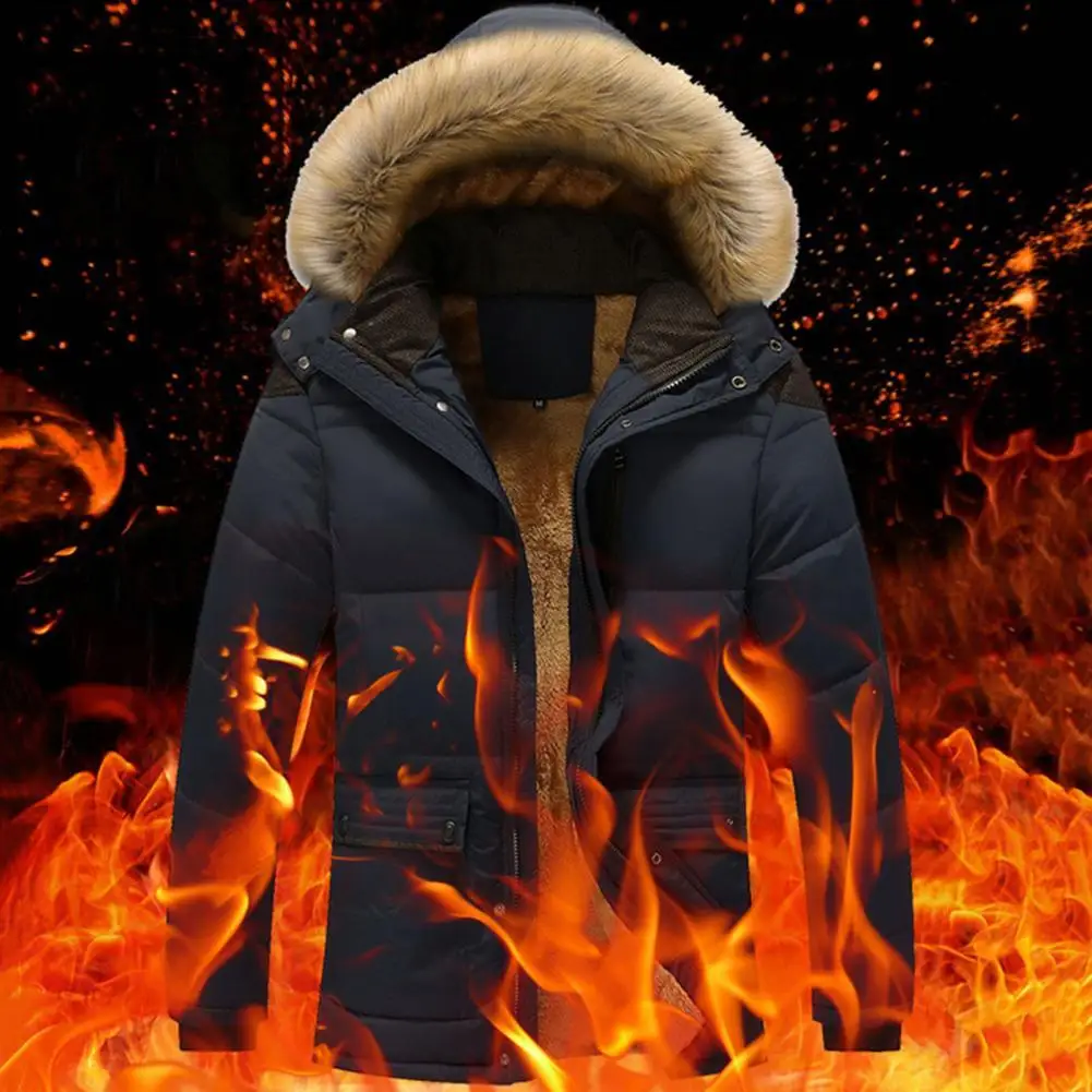 

Мужская куртка Удобная тонкая работа полиэстер теплая толстовка гладкая молния меховой воротник толстовка куртка для осени зимы куртки